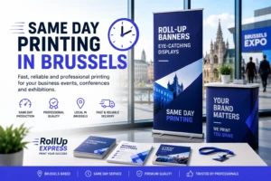 Same day printing Brussels roll-up banner production for business events