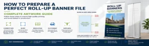 Professional roll-up banner file preparation guide with print ready artwork specifications